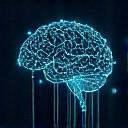 Abstrakt ikon af en hjerne med datastrømme.